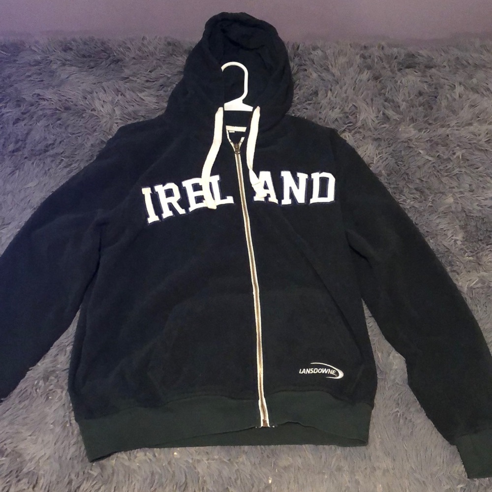 Dark green fuzzy Ireland zip up hoodie